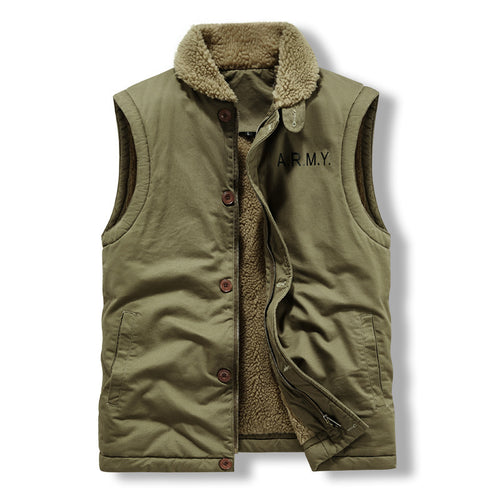 Herren gefütterte Canvas‑Weste mit Teddyfleece‑Innenlage, Zweiwege‑Reißverschluss und Knopfleiste Drune