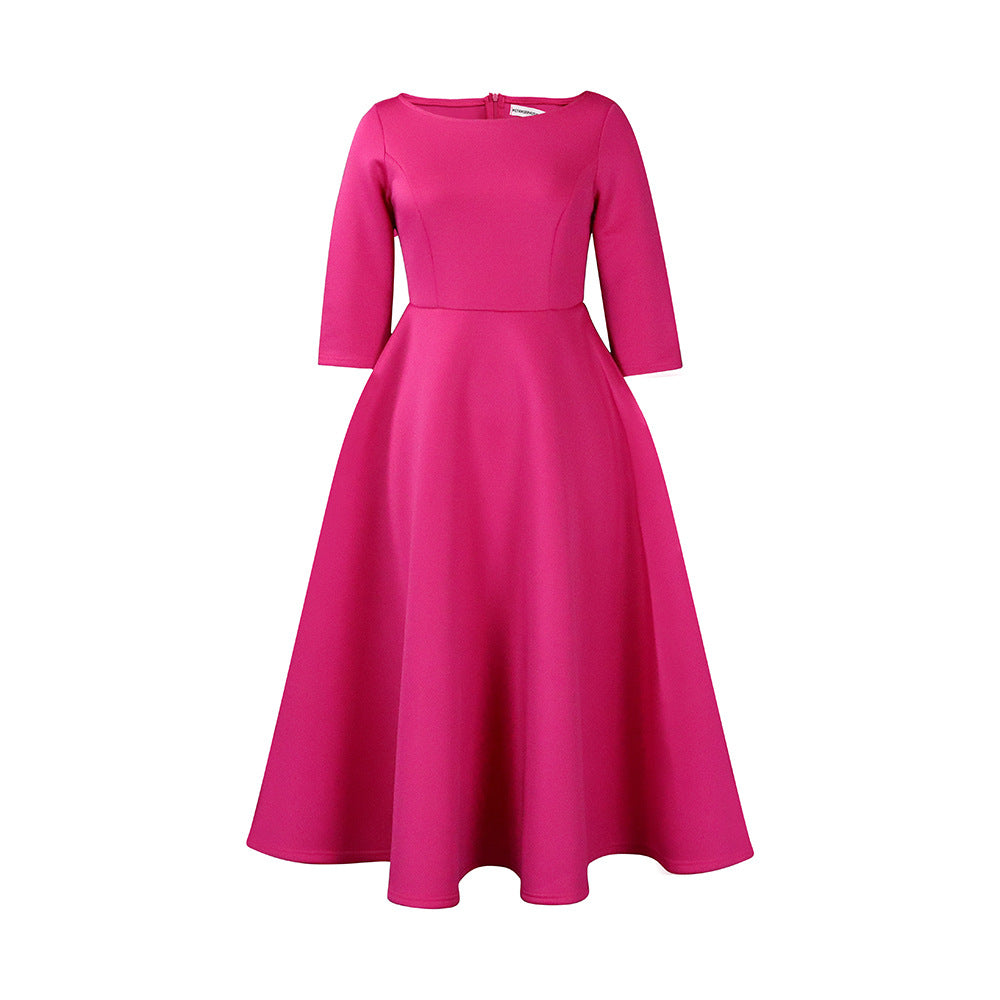 Damen A-Linien Kleid mit elegantem Rundhalsausschnitt und schwingendem Rock Drune