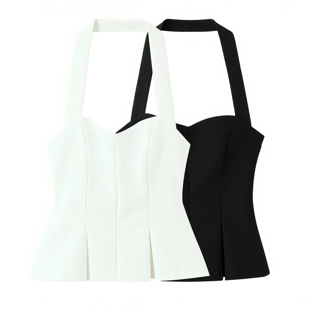 Damen schicke Bustier-Bluse mit taillierter Silhouette und dekorativem Halterneck Drune