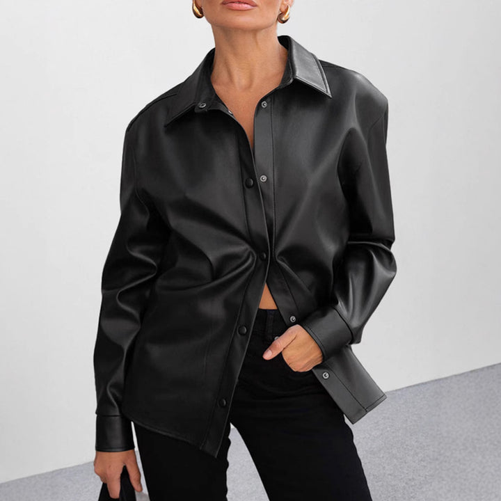Damen Kunstleder Hemdbluse Drune