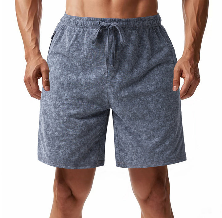 Herren nan locker geschnittene Frottee-Shorts mit elastischem Bund Kordelzug und seitlichen Eingrifftaschen Drune