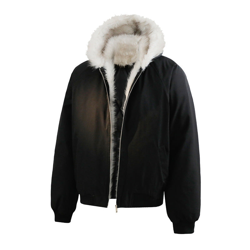 Herren Wattierte Kapuzen‑Bomberjacke im Oversize‑Look mit kontrastierendem Kunstfellfutter Drune
