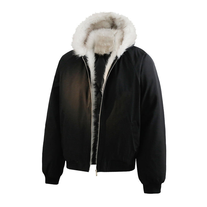Herren Wattierte Kapuzen‑Bomberjacke im Oversize‑Look mit kontrastierendem Kunstfellfutter Drune