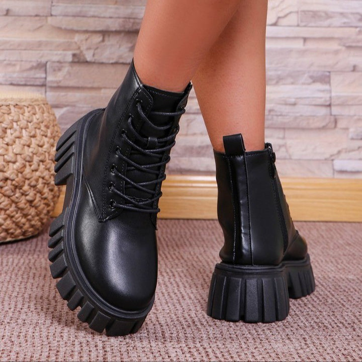 Damen robuste Schnürstiefel mit trendiger Plattformsohle und rutschfester Gummisohle Drune