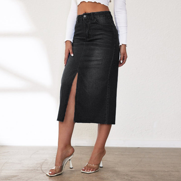 Damen Midi Jeansrock mit seitlichem Schlitz Drune