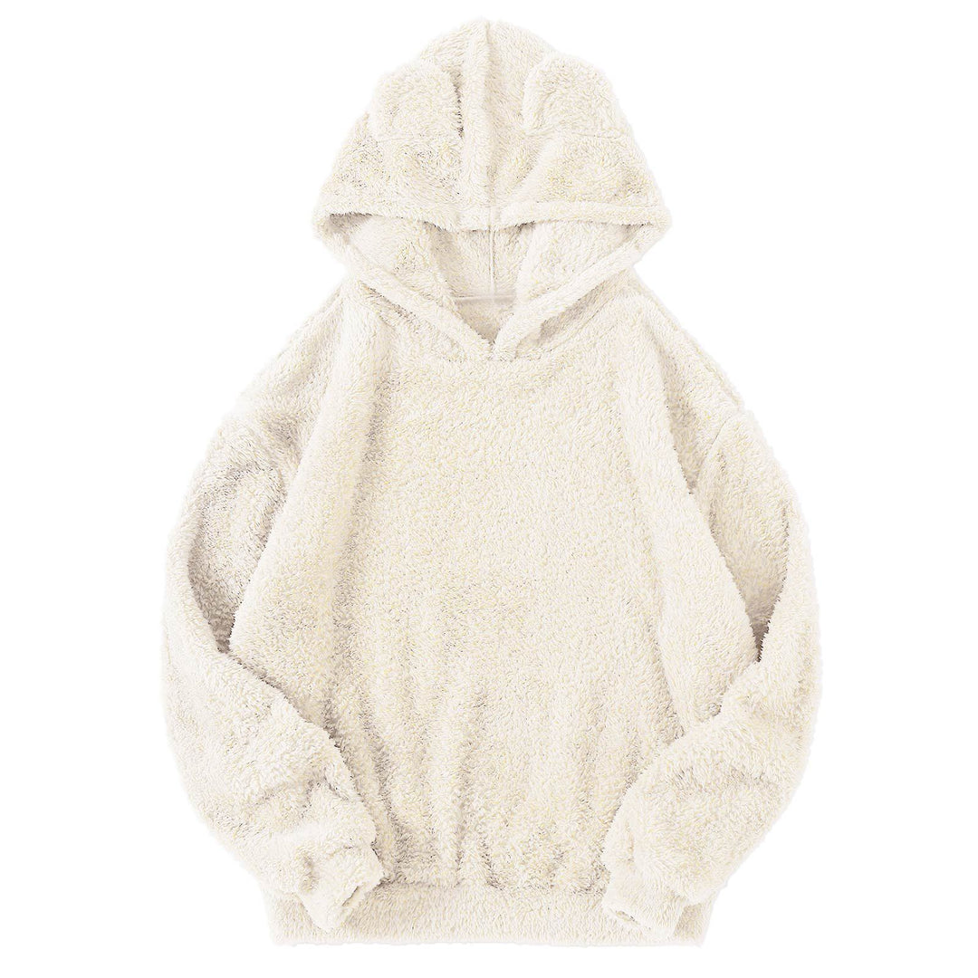 Damen nan kuscheliger Teddy-Hoodie mit Ohren, elastischem Bund und extra weichem Plüsch Drune