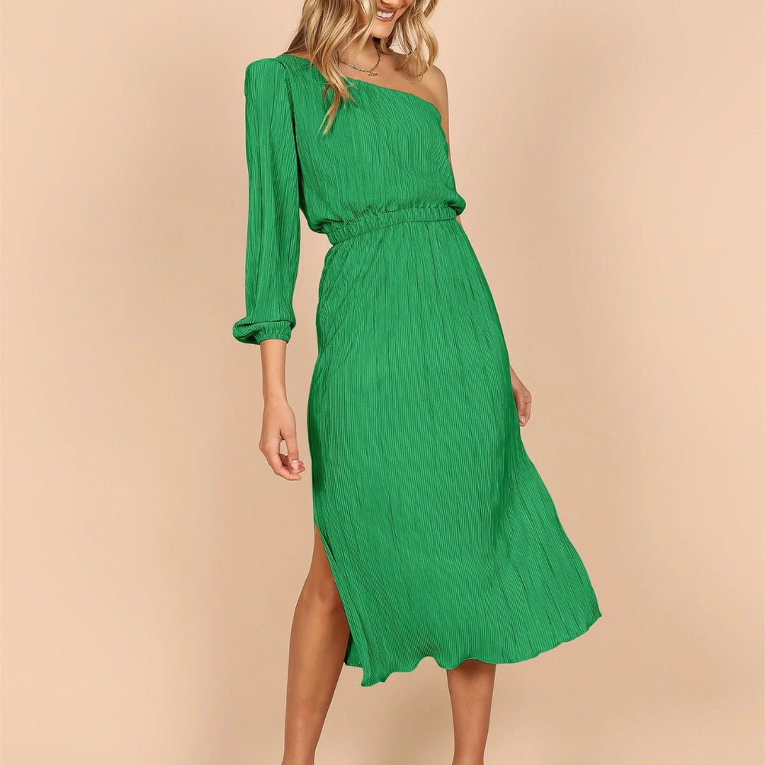 Damen Asymmetrisches Plisseekleid mit Taillengürtel Drune