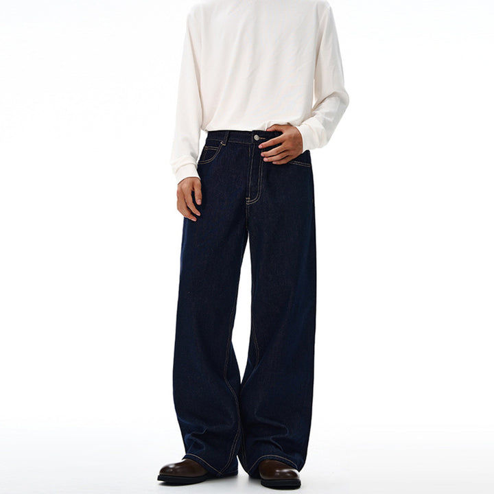 Herren Extraweite Denim-Palazzohose mit hoher Taille und verlängertem Saum Drune