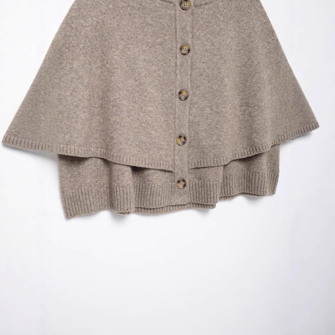 Damen Cape-Cardigan mit durchgehender Knopfleiste und doppellagigem Saum Drune