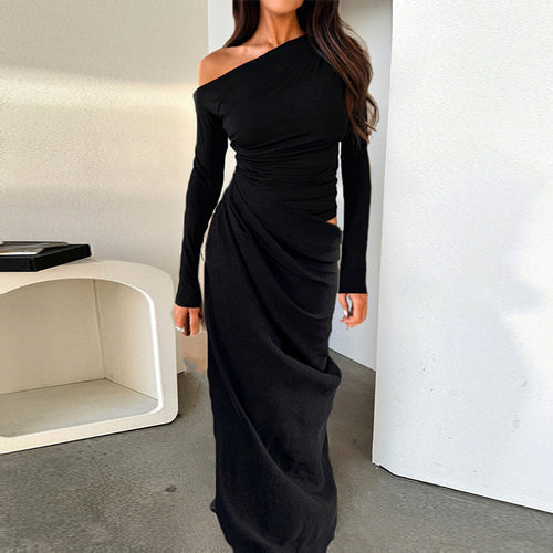 Damen elegantes Wickelkleid mit asymmetrischem Schnitt und langen Ärmeln Drune