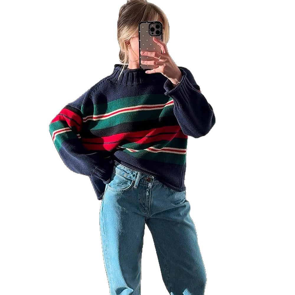 Damen Gestreifter Oversize-Strickpullover mit Raglanärmeln Drune