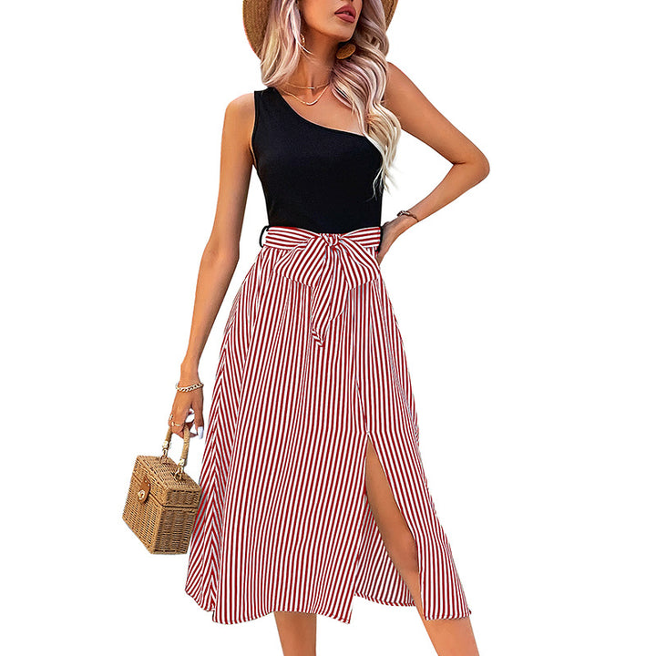 Damen Wickelkleid mit asymmetrischen Saum und trendigem Streifenmuster Drune