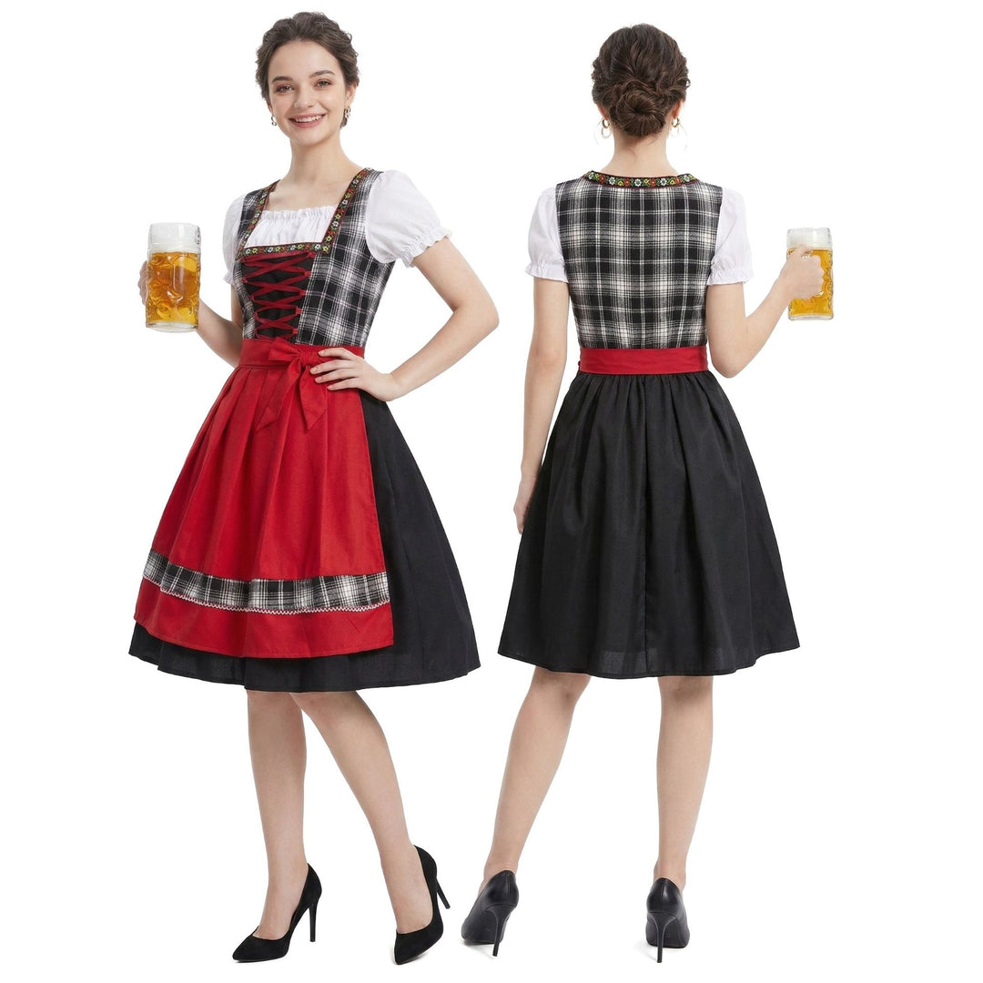 Damen nan traditionelles Dirndl Trachtenkleid mit geschnürtem Mieder und kurzem Puffärmel Drune