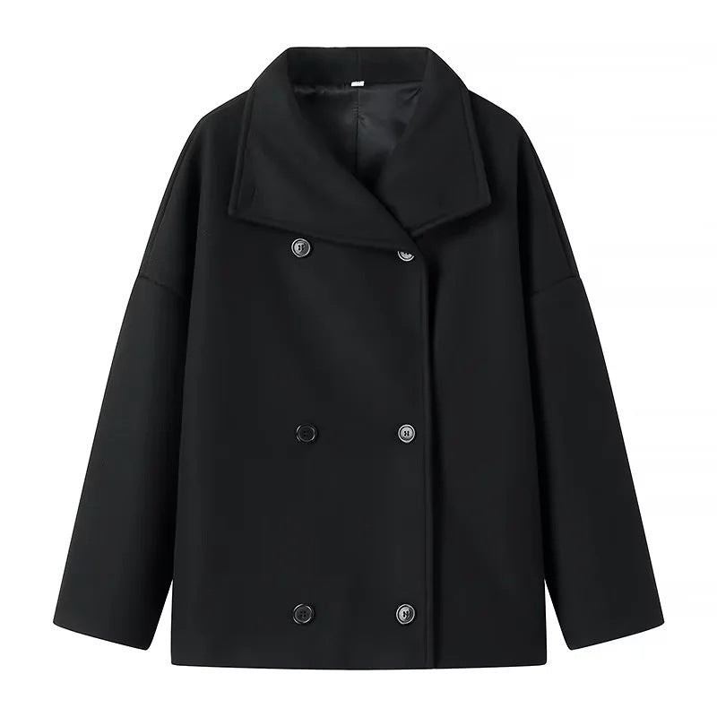 Damen Oversize Doppelreiher-Jacke mit elegantem Schalkragen und großen Knöpfen Drune