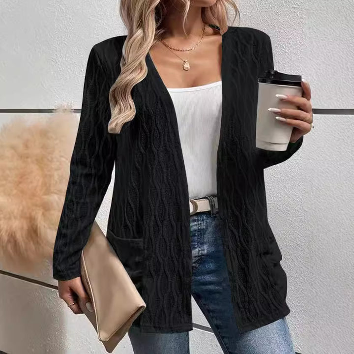 Damen Strickjacke mit raffiniertem Wellenmuster und praktischen Taschen Drune