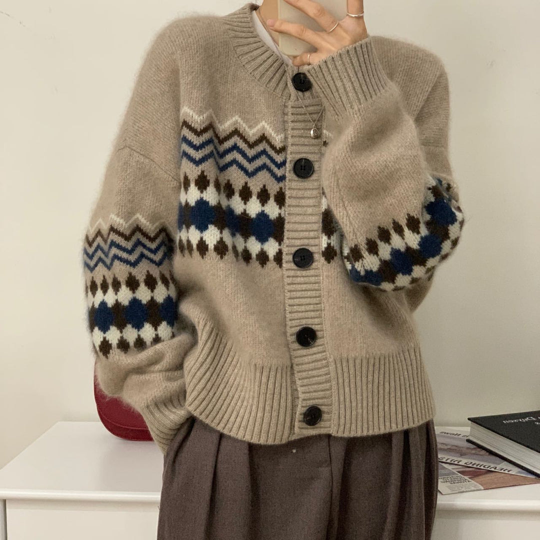 Damen Kuscheliger Strickcardigan mit ornamentalen Mustern Drune