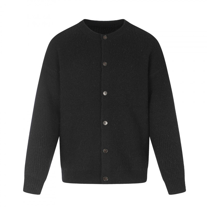 Unisex Boxy-Strickjacke mit Rundhalsausschnitt, durchgehender Knopfleiste und feiner Waffelstruktur Drune