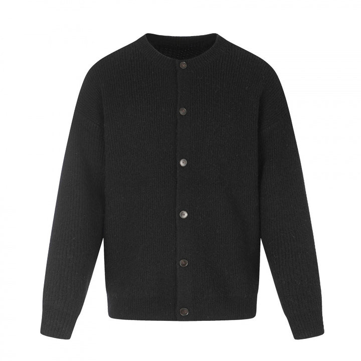 Unisex Boxy-Strickjacke mit Rundhalsausschnitt, durchgehender Knopfleiste und feiner Waffelstruktur Drune