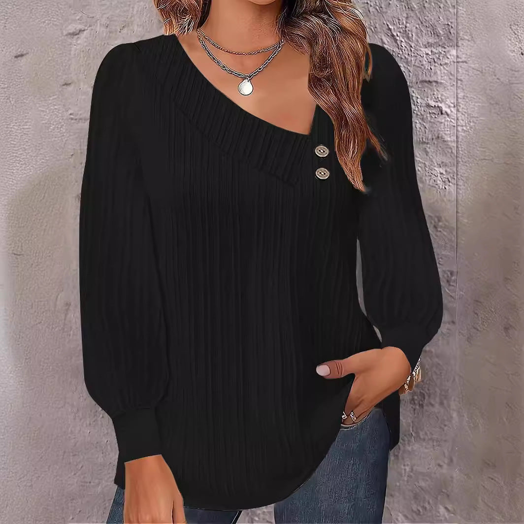 Damen Elegante Oberteil mit strukturiertem Rippdesign und Knopfdetails Drune