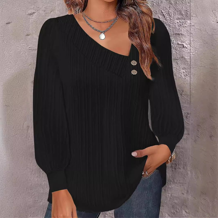 Damen Elegante Oberteil mit strukturiertem Rippdesign und Knopfdetails Drune