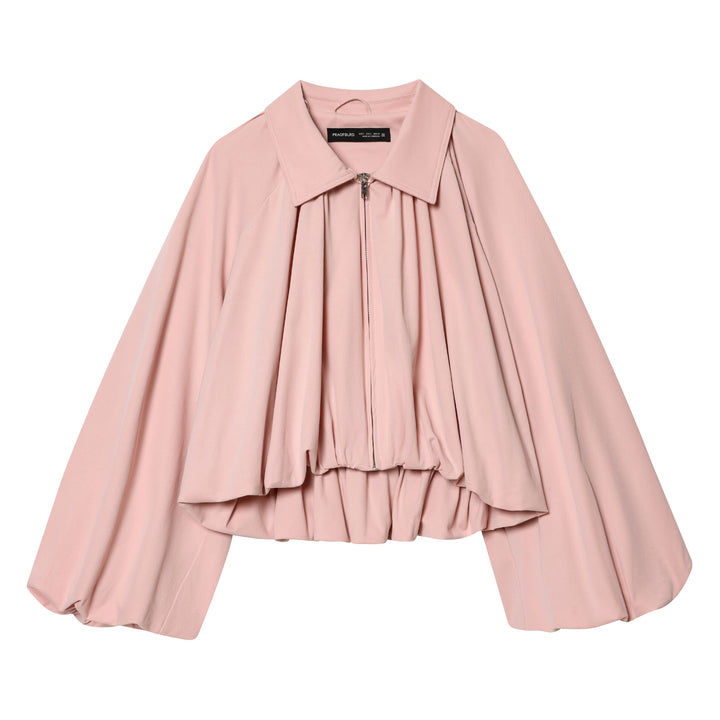 Damen nan weite Plissee Capejacke mit Umlegekragen Reißverschluss und elastischem Saum Drune
