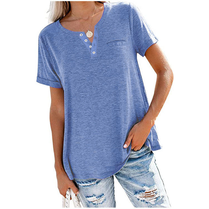 Damen hochwertiges T-Shirt mit Knopfdetail und lockerem Schnitt Drune
