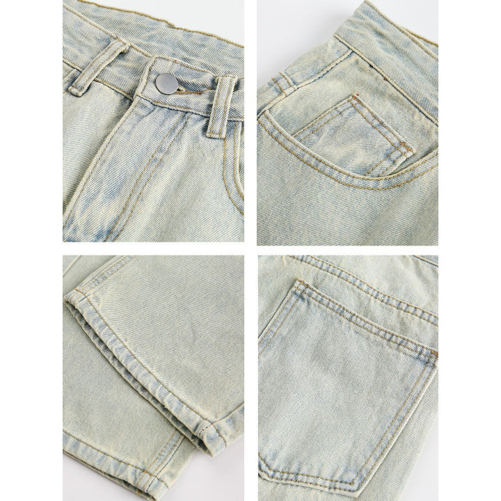 Damen Weite Utility-Denimhose mit Knie‑Patch, hohem Bund und geradem Bein Drune