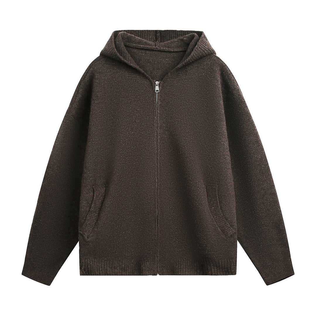 Unisex Grobstrick‑Kapuzenjacke mit durchgehendem Reißverschluss und aufgesetzten Eingrifftaschen Drune