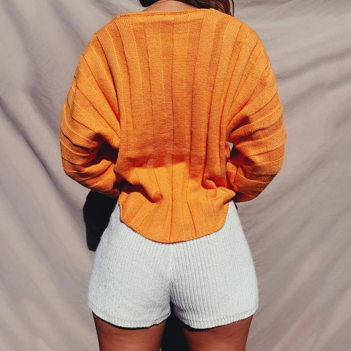 Damen lässiger Strickpullover mit cropped Schnitt und langen Ärmeln Drune