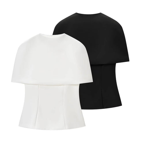 Damen nan ärmelloses Cape-Top mit tailliertem Peplum und strukturierter Crepe-Qualität Drune
