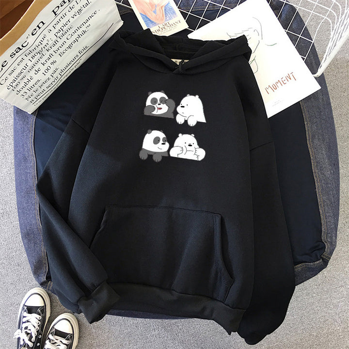Unisex nan Kapuzenpullover mit niedlichem Comic-Tierprint, Kängurutasche und weichem Fleece-Innenfutter Drune