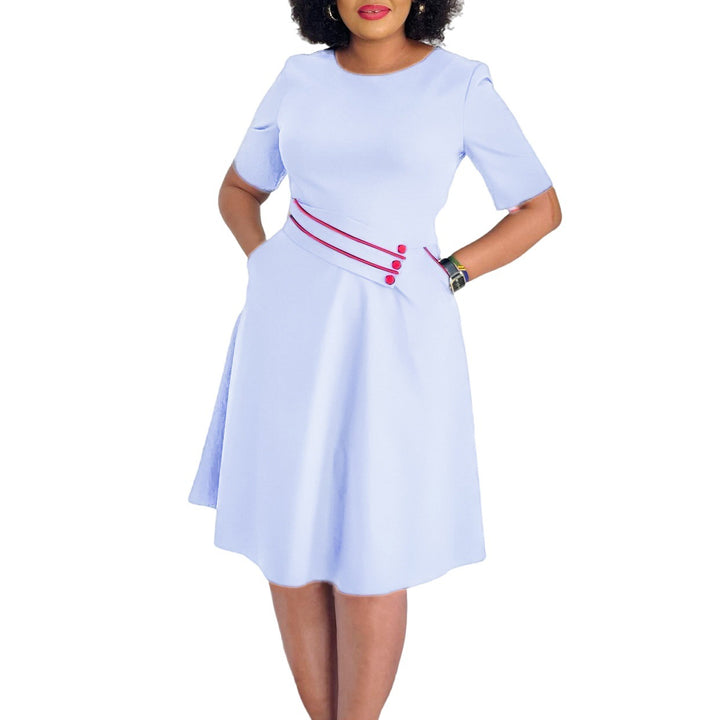Damen A-Linien Kleid mit dekorativem Gürtel und eleganten Knopfdetails Drune