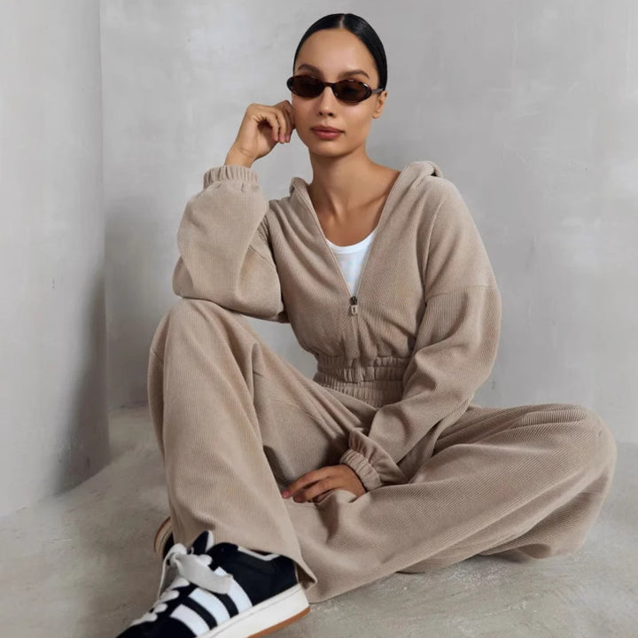 Damen Cropped Sweatshirt mit Reißverschluss und elastischem Bund Drune