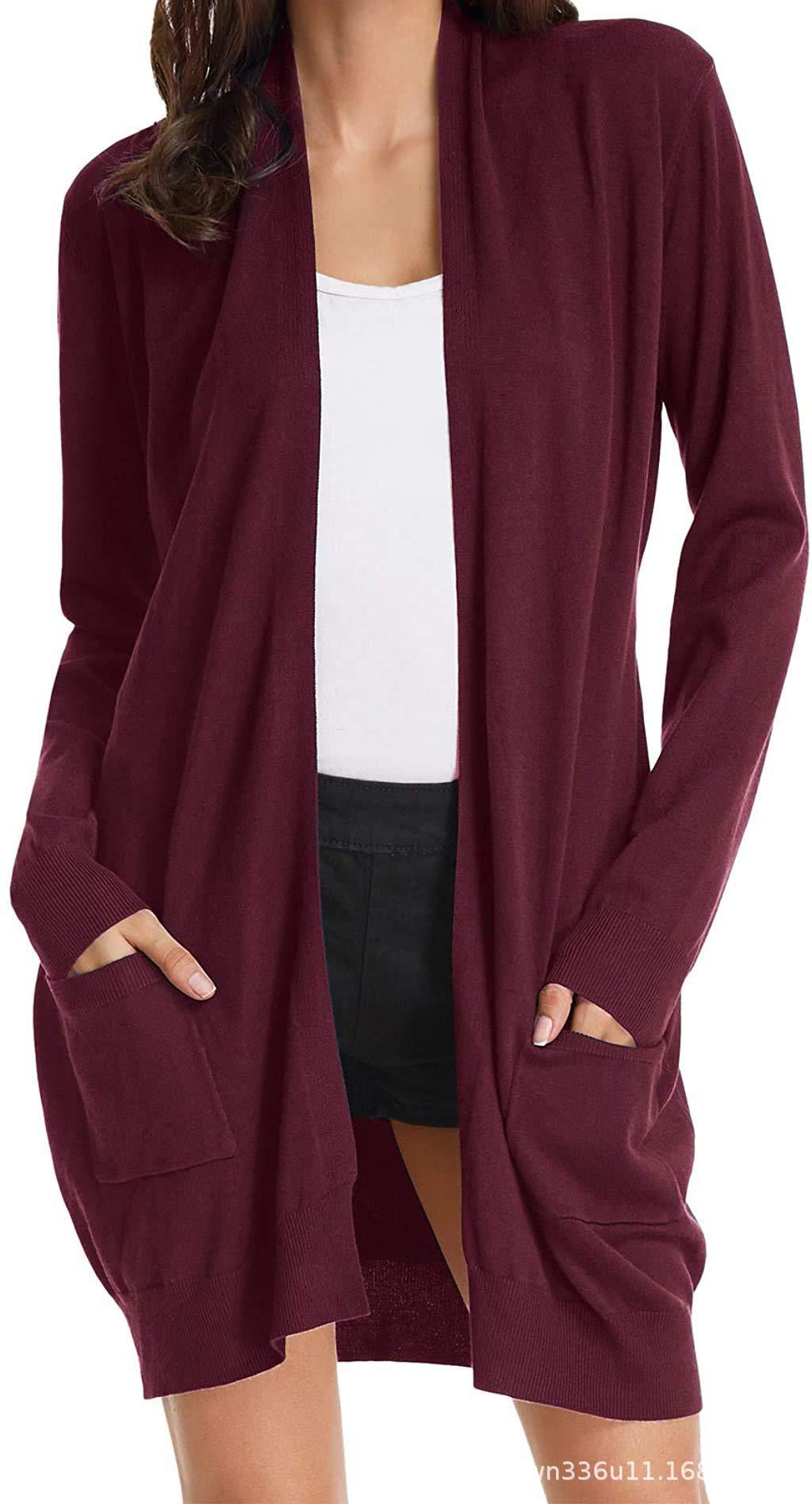 Damen Lange Strickjacke mit offenen Front und praktischen Taschen Drune