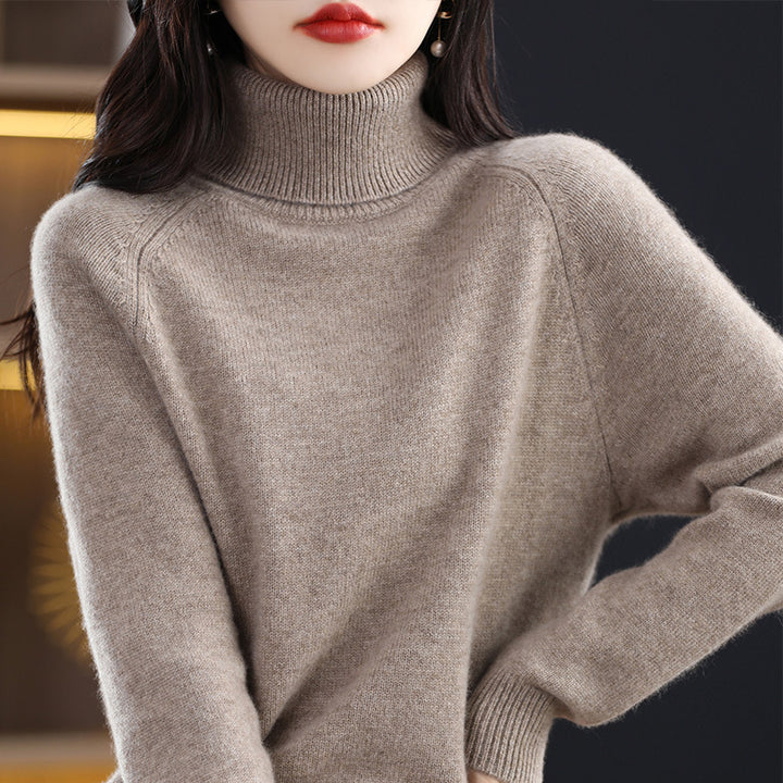 Damen Weicher Hochkragen-Pullover aus flauschigem Wollmix mit Raglanärmeln Drune