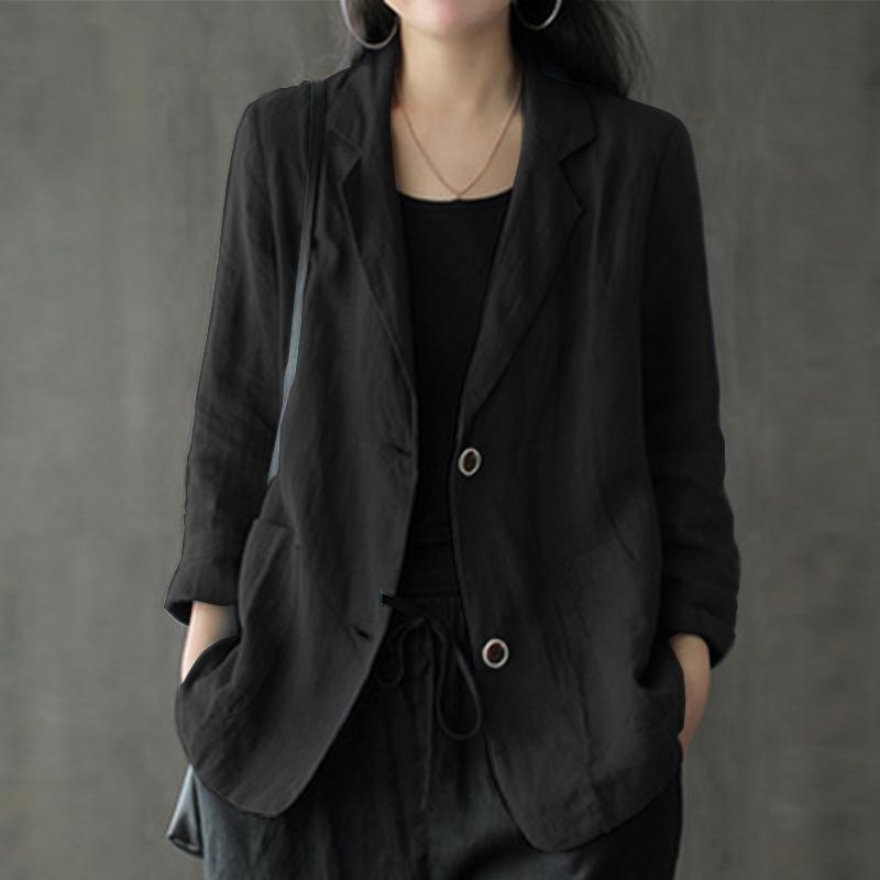 Damen Leinenblazer im lässigen Stil mit lockerer Passform und aufgesetzten Taschen Drune