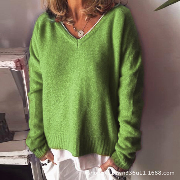 Damen V-Ausschnitt Pullover aus weichem Strick Drune