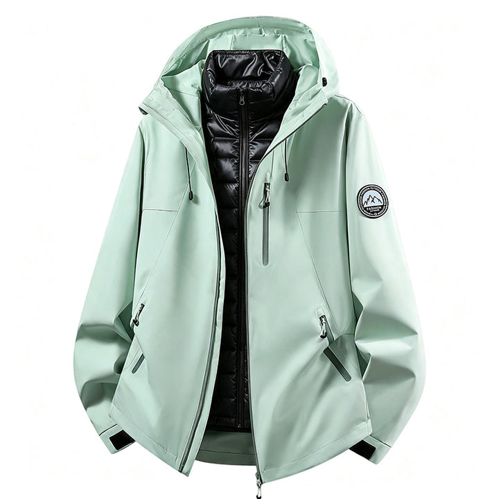 Unisex wetterfeste dreiteilige Softshelljacke mit abnehmbarer Steppinnenjacke und Kapuze Drune