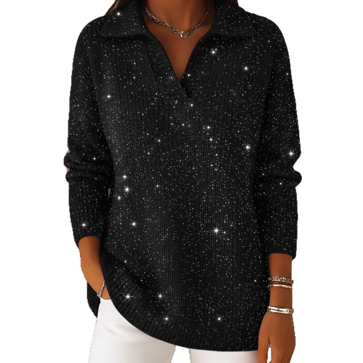 Damen Eleganter V-Pullover mit glänzenden Akzenten