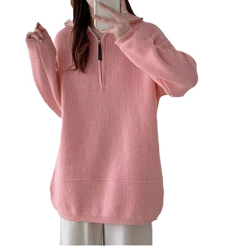 Damen Komfortabler Hoodie mit halb verdecktem Reißverschluss Drune