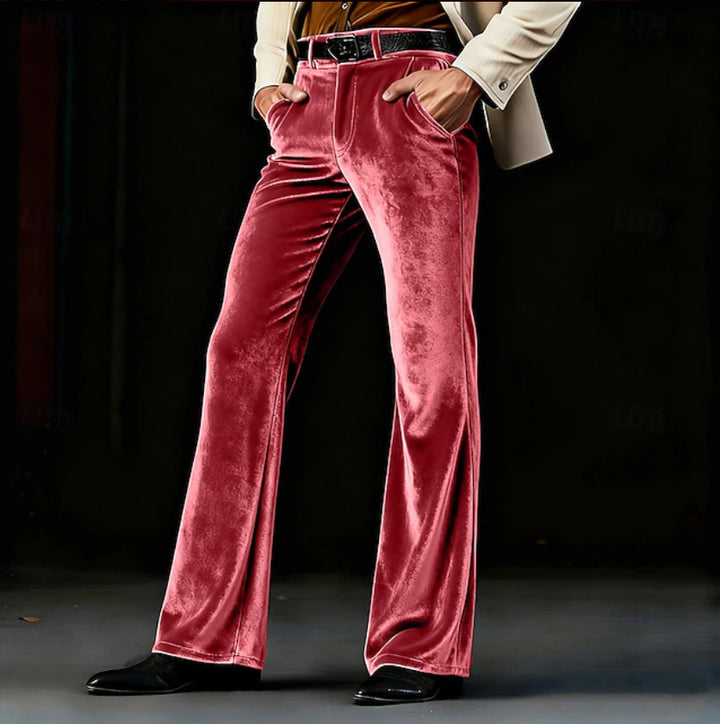 Damen Elegante Samt-Hose mit hohem Bund, ausgestelltem Bein und Eingrifftaschen Drune