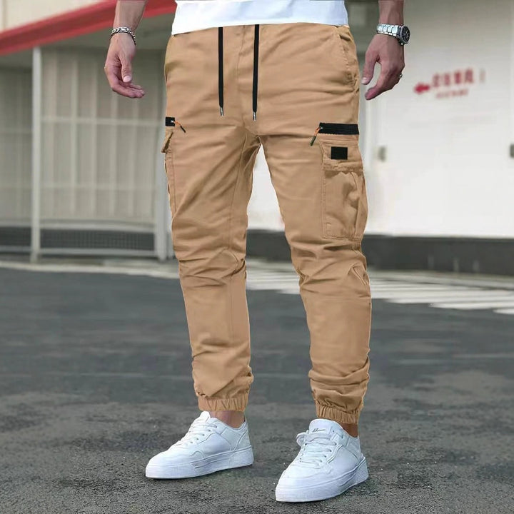 Herren Tapered Cargohose im Joggerstil mit Elastikbund, Tiefer Schritt‑Tasche & Reißverschlusstaschen Drune