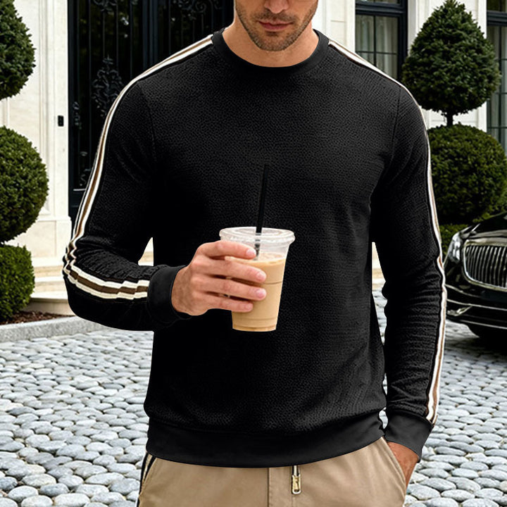 Herren Feinstrukturiertes Rundhals‑Sweatshirt mit sportiven Kontraststreifen an den Ärmeln Drune