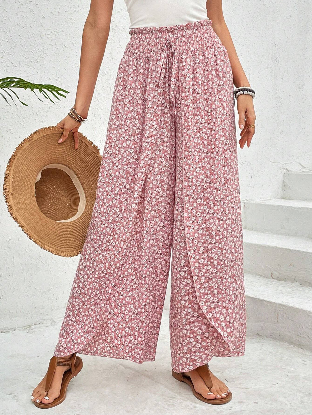Damen weite Sommerhose mit elastischem Bund und floralem Design Drune