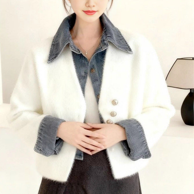 Damen elegante Kurzjacke mit strukturierter Oberfläche Drune