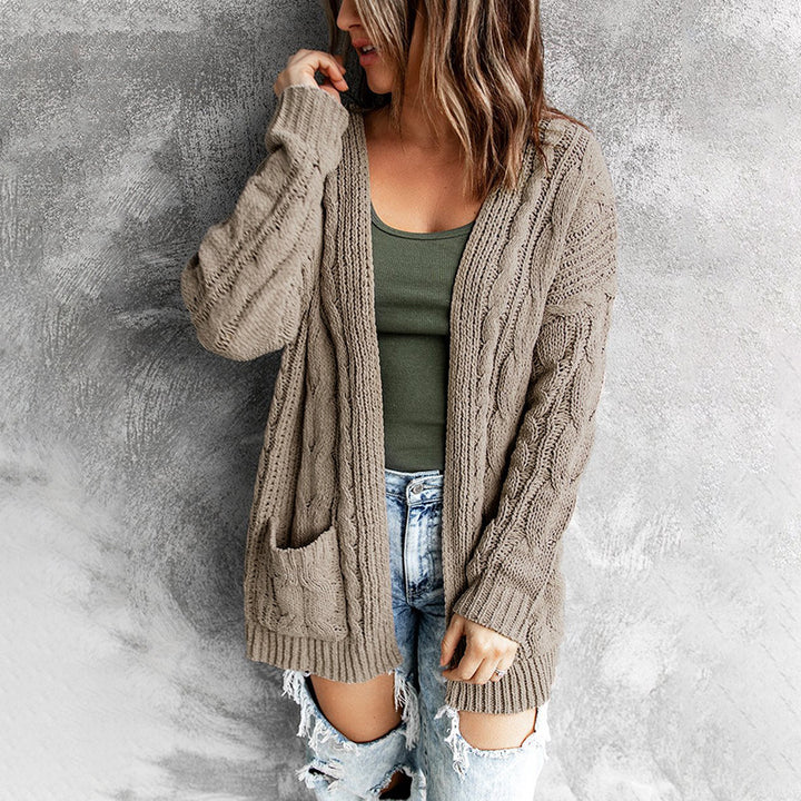Damen Strickjacke mit modernem Zopfmuster und praktischen Taschen Drune