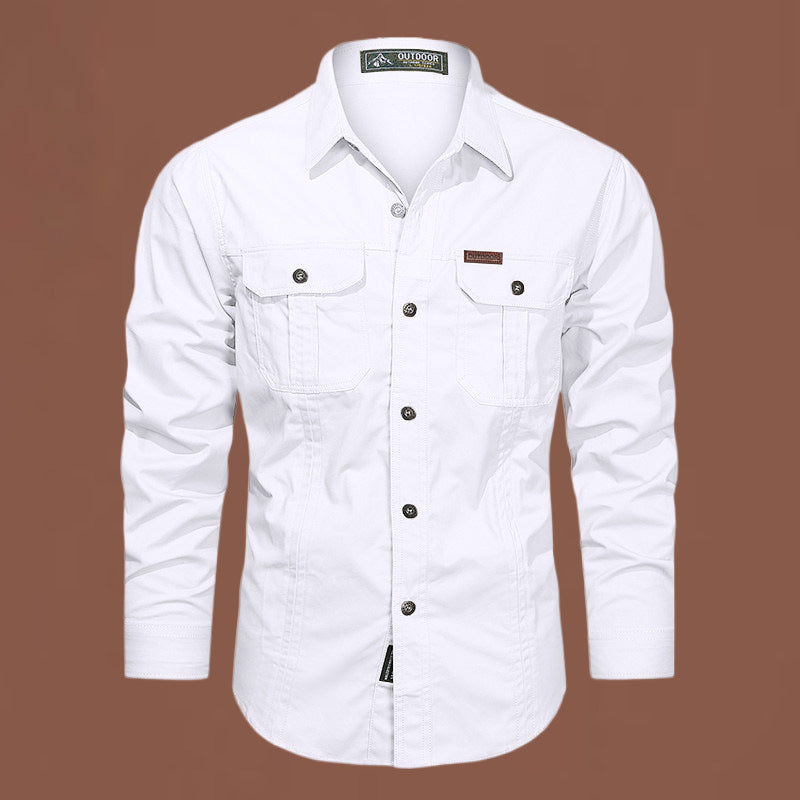 Herren nan langärmliges Baumwollmix-Arbeitshemd mit Kentkragen und Doppel-Brusttaschen Drune