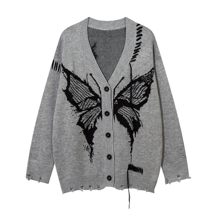Damen lässige Strickjacke mit Schmetterlingsmotiv und auffälligen Details Drune