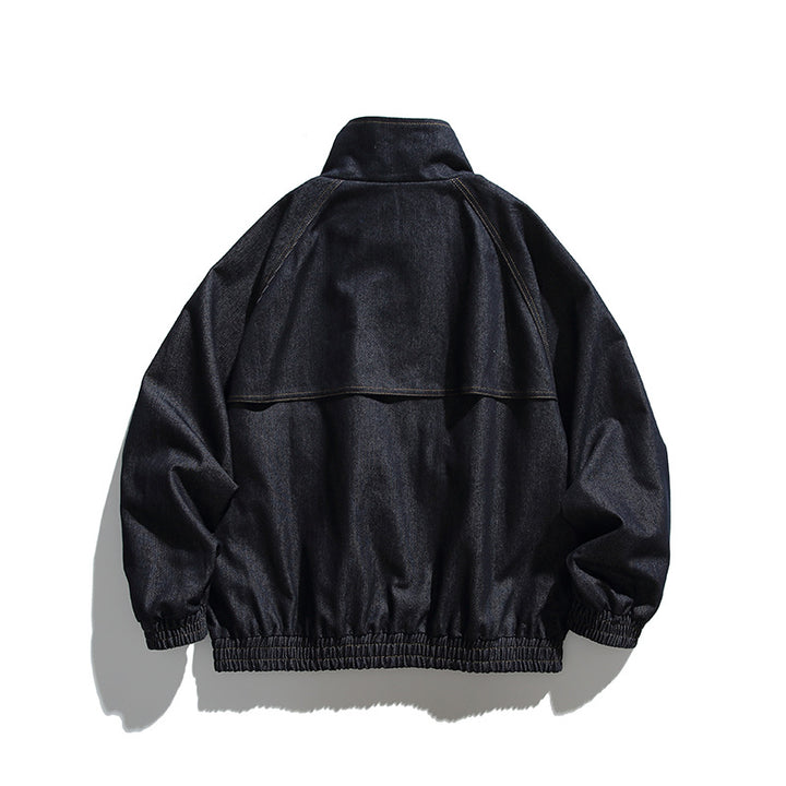 Unisex Boxy-Jeansjacke im Oversize-Schnitt mit Stehkragen und aufgesetzten Pattentaschen Drune