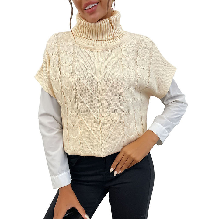 Damen Strickwesten-Pullover mit Zopfmuster und hohem Rollkragen Drune